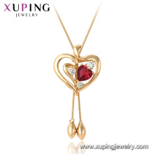 44980 Xuping 18k vergoldet Rubin Herzform Edelstein Mode Anhänger Halskette